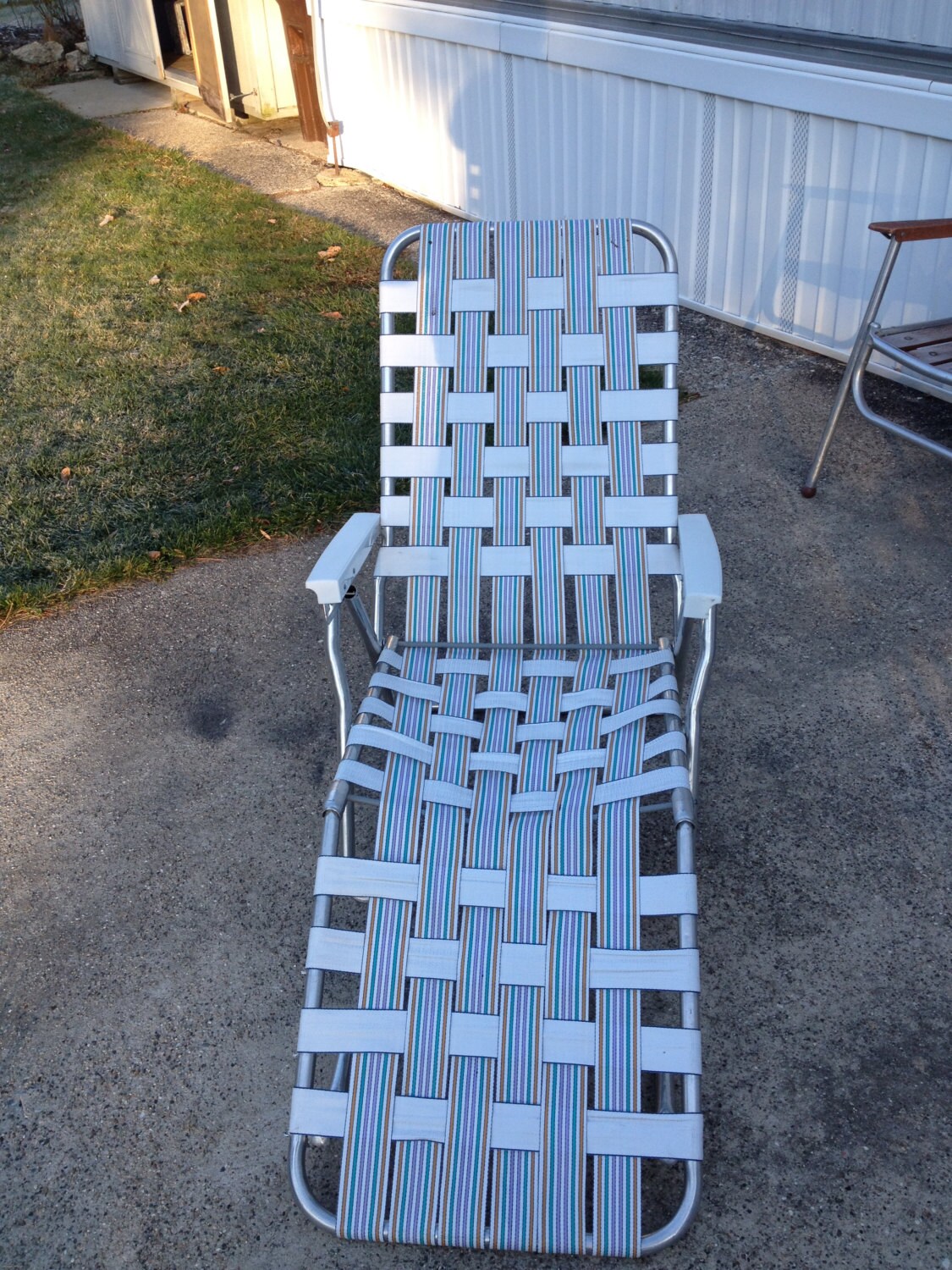 aluminum lawn chair recliner, chaise frame, finished chaise and webbing