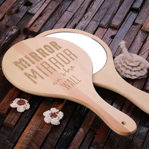 Personalized Wood Handheld Mirror Engraved and Monogrammed