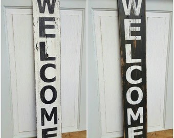 WELCOME sign on reclaimed wood - Wood sign - Front door sign - Wood weclome sign - porch sign - rustic sign - farmhouse sign