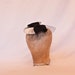 Handmade small cream wool fascinator with black suede and tulle bow decoration