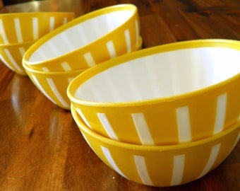Set of 6 Cathrineholm-Style Deka Plastics Ice Cream/Cereal Bowls--5-3/4" Dia. x 2-1/2" D--Green with White Stripes--Excellent Condition
