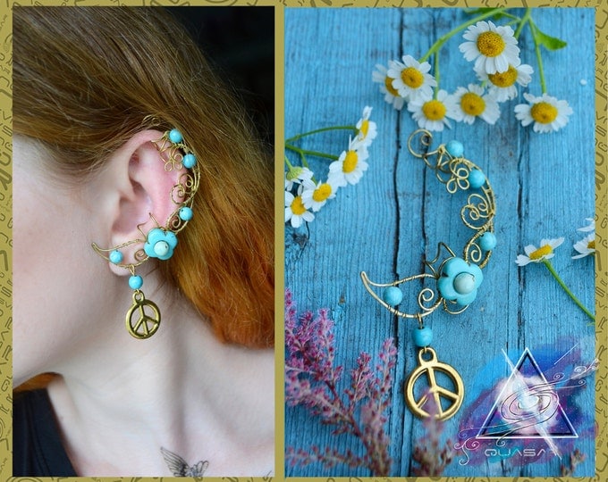 Ear cuff "Happy"| wire ear cuff, hippie style, boho style, boho jewelry, fairy ear cuffs, wire wrap jewelry, pacific symbol, pacific jewelry