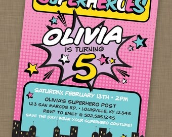 PRINTABLE Superhero Birthday Party Invitation // Girl Superhero Party Invitation