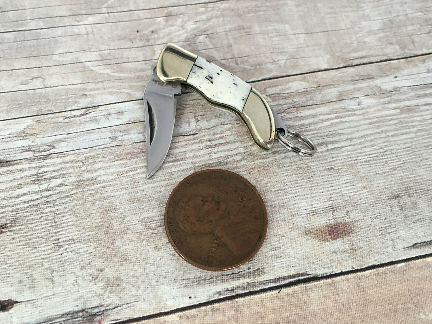 Miniature White Handle Pocket Knife Charm Mini Knife Necklace