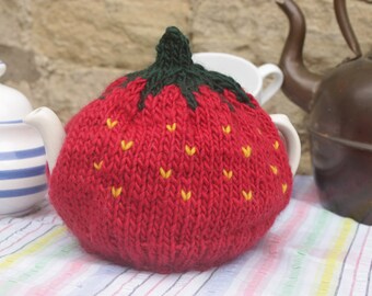 Strawberry Tea Cosy - Size Medium - handmade from 100% natural fibre