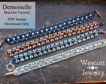 Pattern for Demoiselle Bracelet with Honeycomb Beads or DiscDuo Beads