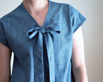 Necktie Top Pattern: Instant PDF Sewing pattern download for women sewing pattern. Easy sewing top for beginners, vintage sewing pattern