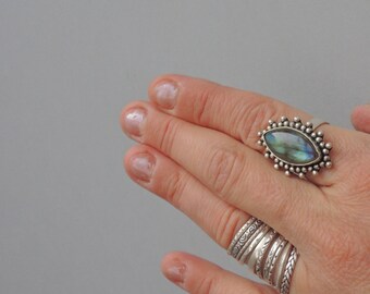 Ring Sterling silver and labradorite vintage gypsy gothique woman festival cocktail