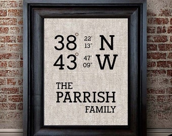 Latitude Longitude Print | Personalized Family Housewarming Gift | Cotton Print | Gift for Family | New Homeowner Gift