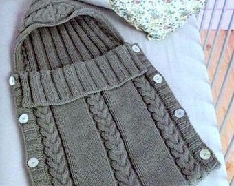 Knitting Pattern Baby Sleeping Bag Cocoon Sleep Sack Papoose Cable INSTANT DOWNLOAD PDF