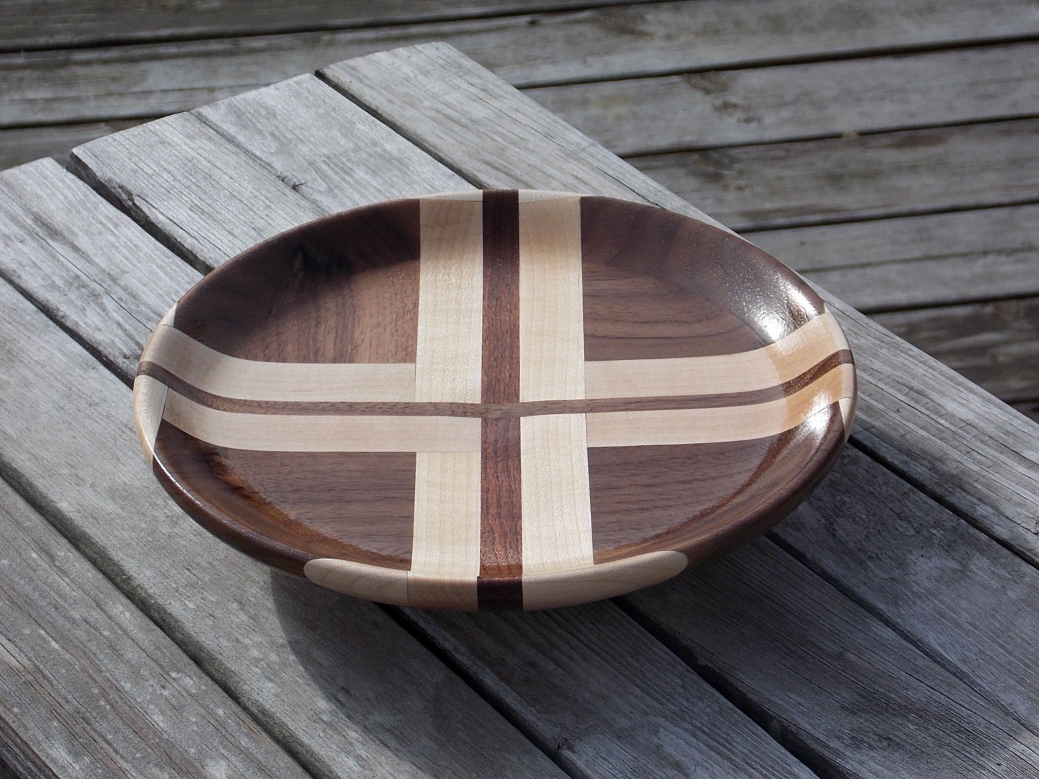 Walnut and Maple Segmented Wood Bowl Hand by TheWoodGrainGallery