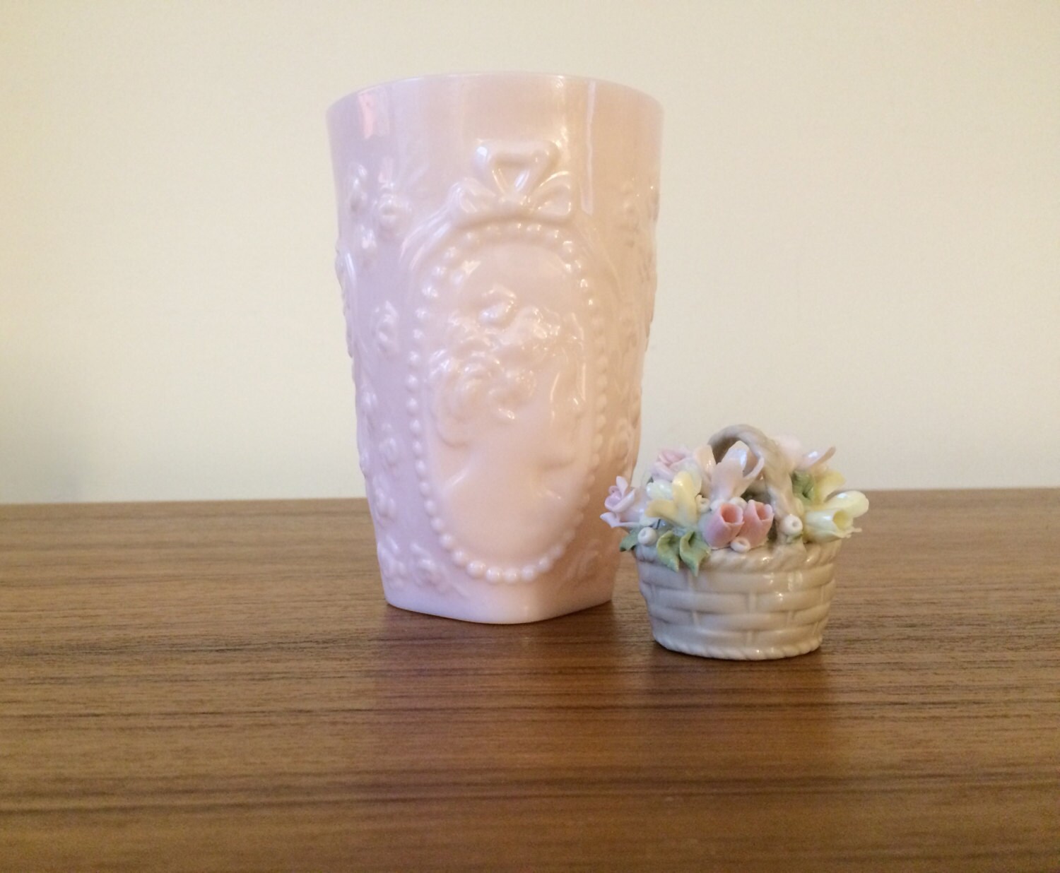 Vintage Pink Milk Glass Vase Fostoria Jenny Lind Milk Glass