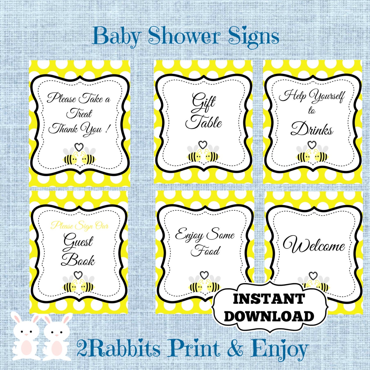 6 Printable Bumble Bee Baby Shower Table Signs Welcome Food