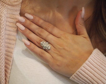 Platinum and Diamond Art Deco Ring .80 ct. Engagement Wedding Cocktail Jewelry Antique Edwardian