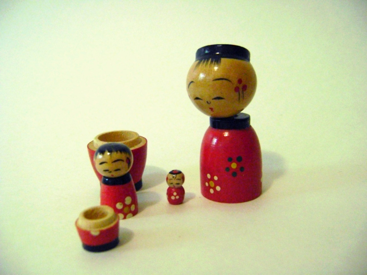 Kokeshi Japanese Wood Nesting Dolls Vintage Handmade Bobble