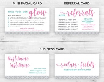 Rodan and Fields Business Cards, Referral Cards, Mini Facial Cards Kit | Customized Printable