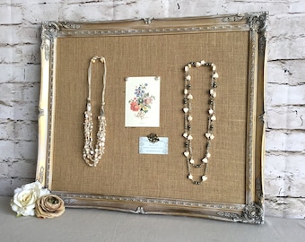 Large frame bulletin board - framed cork board - shabby chic decor - vintage frame