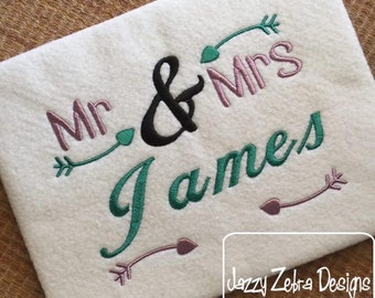 Mr and Mrs with Arrows Embroidery Design - wedding Embroidery Design - mr and mrs Embroidery Design - anniversary Embroidery Design
