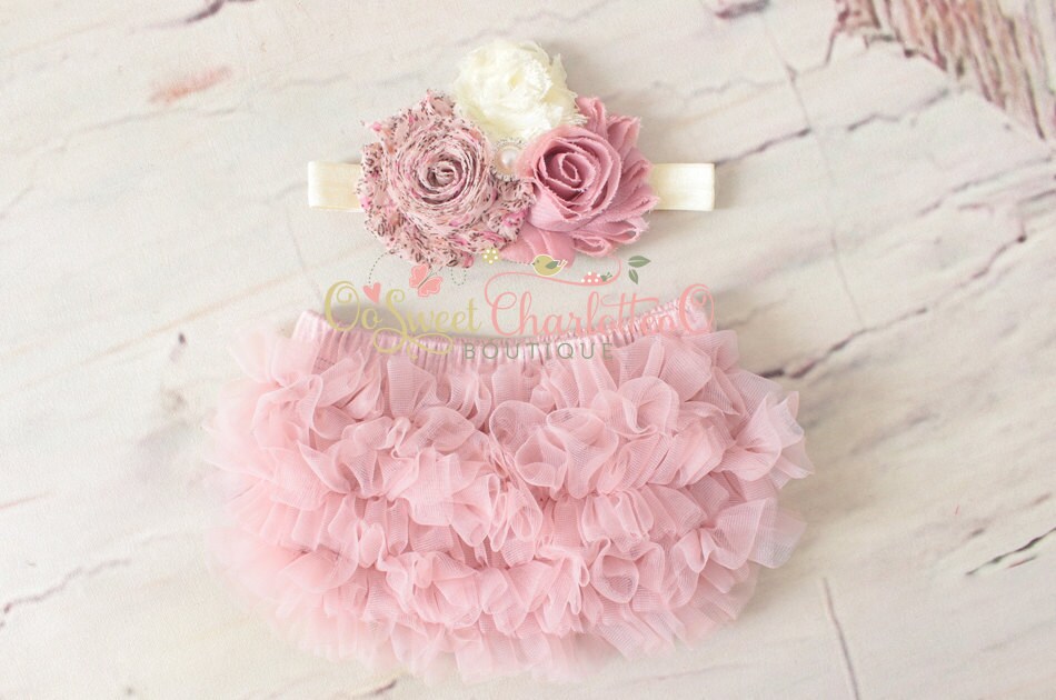 Ivory Pink FlowerBaby Bloomer and Headband by OoSweetCharlotteoO