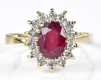 Diamond ring with Ruby-Engagement Ring -Ruby ring gold-Ruby engagement ring-Art deco ring-Ruby ring vintage-Promise Ring-Anniversary Ring