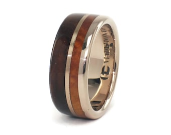 Wenge Wood Ring Sterling Silver and 18K Yellow Gold Mens