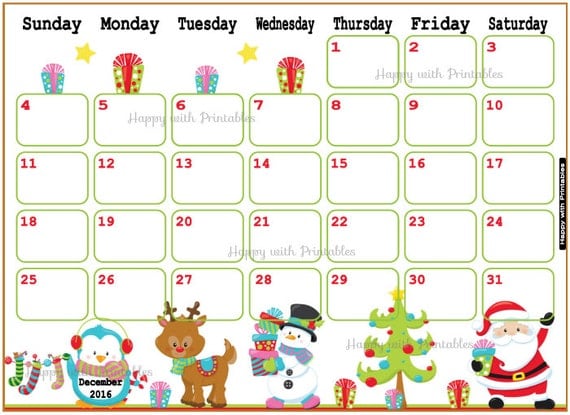 Printable Calendar December 2016 December by HappywithPrintables