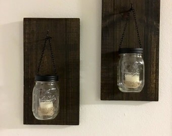 Hillbilly Mason Jar Sconces, wall sconces, mason jar lighting, mason jar decor, rustic decor, hanging mason jars, farmhouse decor, gift idea