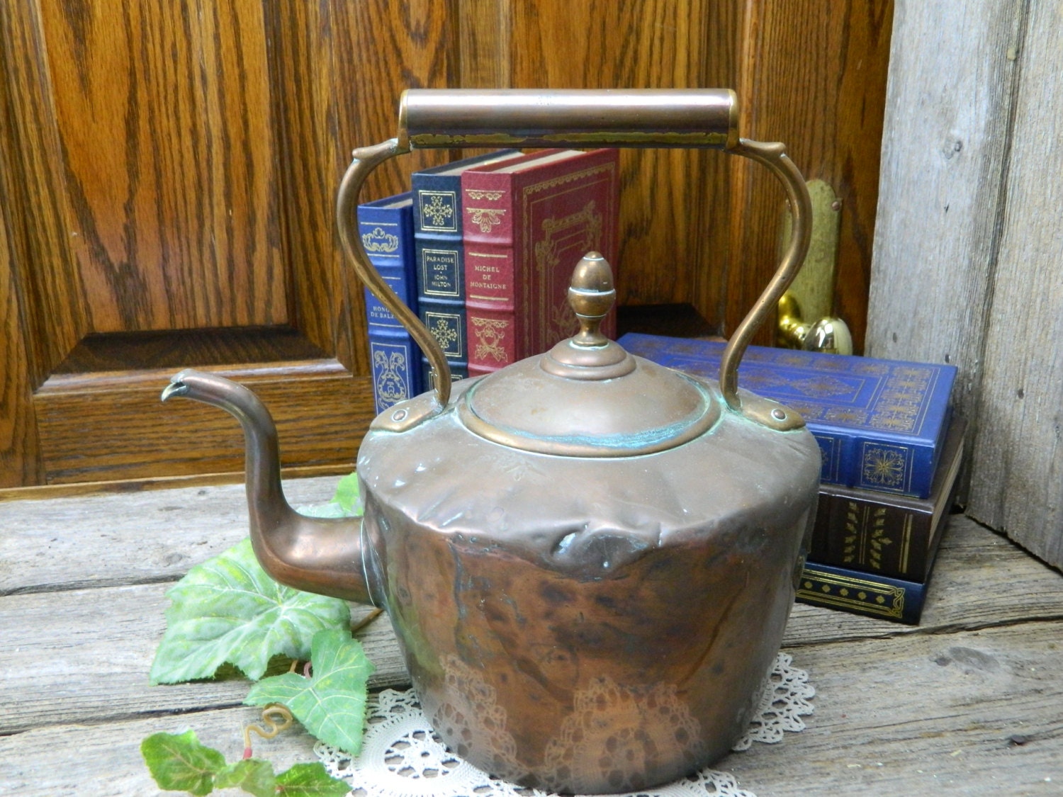 Primitive Antique Hand Copper Water Kettle Dovetail