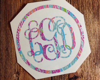 Lilly Pulitzer Monogram Decal ~ Vinyl Decal ~ She She Shells ~ Personalized Monogram Sticker ~ Monogrammed Decal ~ Circle Momogram Sticker