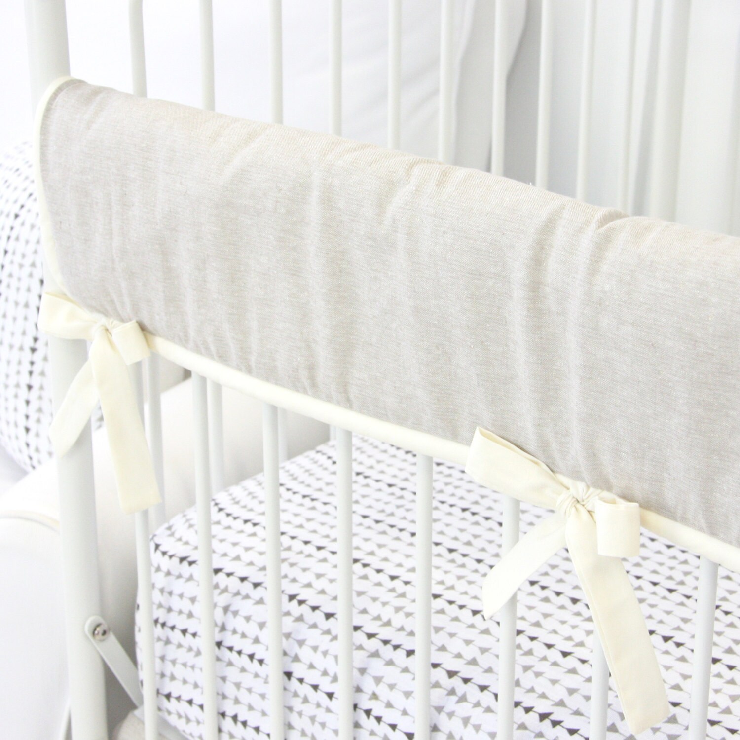 Linen and Ivory Crib Rail Cover for Bumperless Crib Bedding