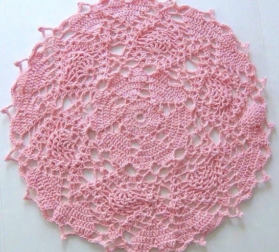 Pink Hearts Doily Round Doily Table Runner by MainelyHandcrafts