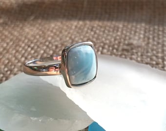 Square Larimar Ring - 925 Sterling Silver - Dominican Larimar - Calming Stone