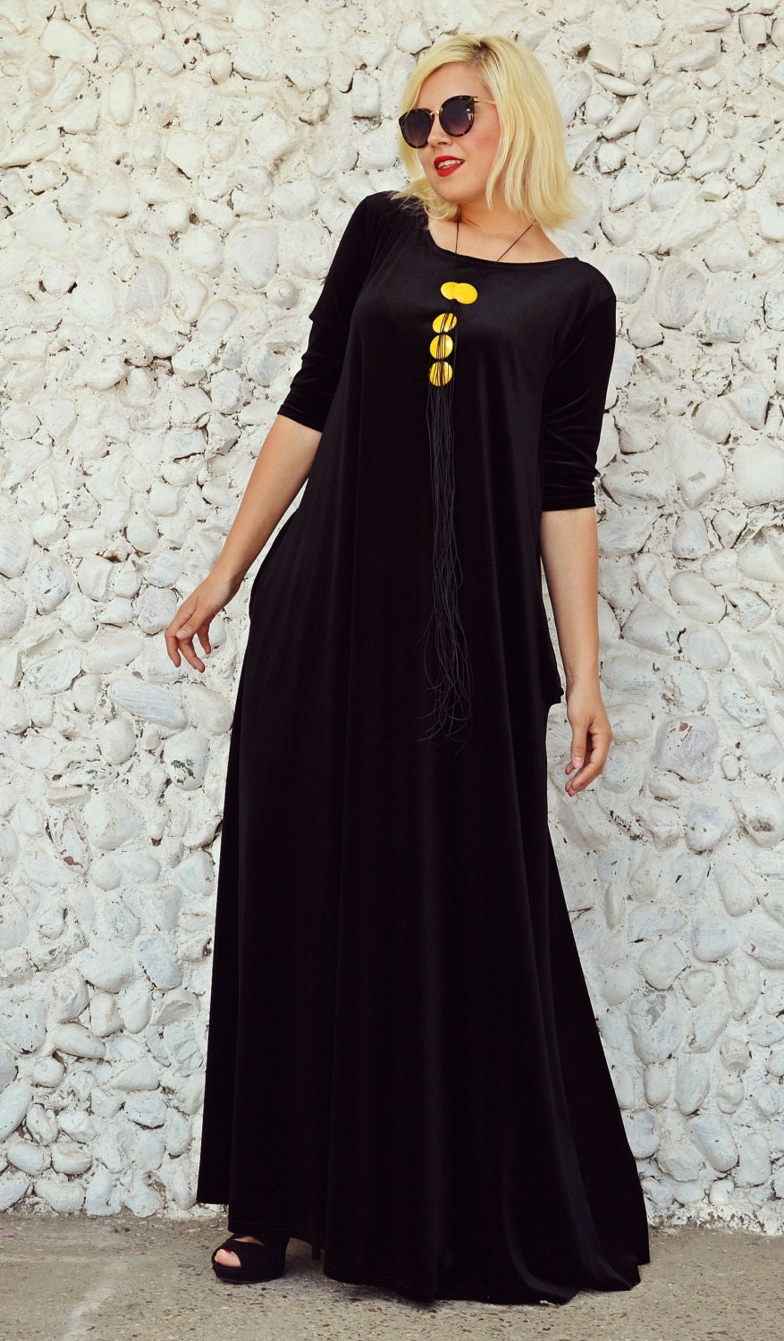 Extravagant Velvet Kaftan Long Velvet Dress Black Velvet 