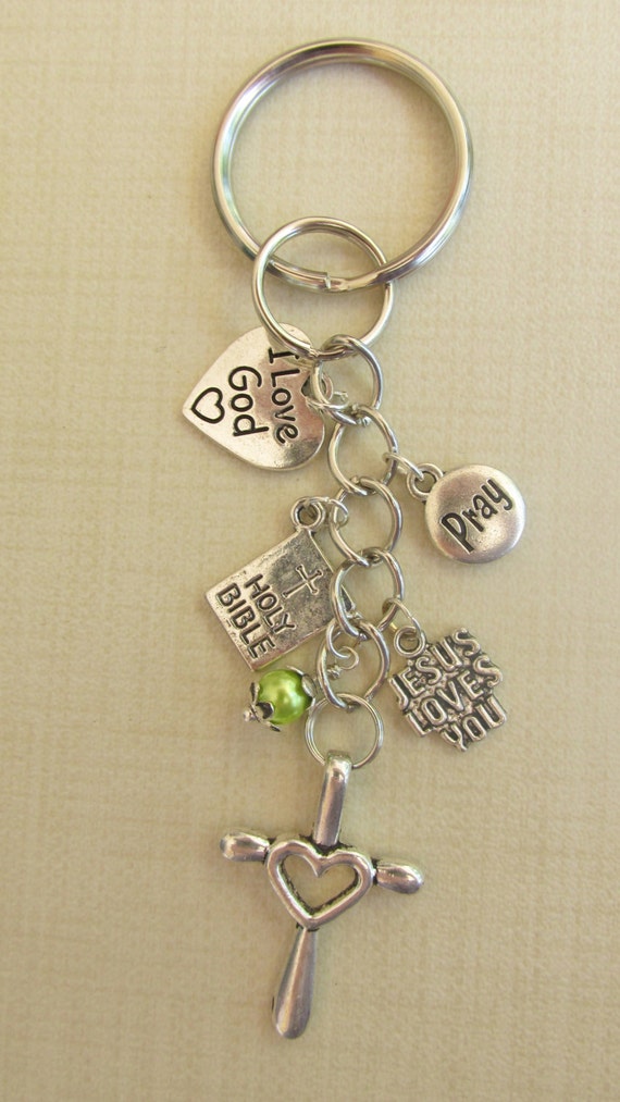 Religious Key Ring OR Zipper Pull Swarovski by IsleOfCraftin