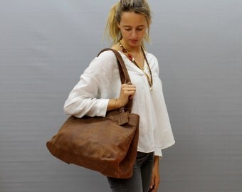Sale!!! Large brown leather bag Large Distressed leather bag Large leather bag Large tote Handmade bag by Limor Galili