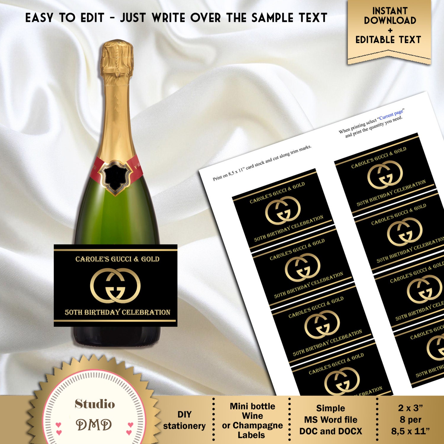 Printable Wine or Champagne Mini Bottle Labels 2 x 3