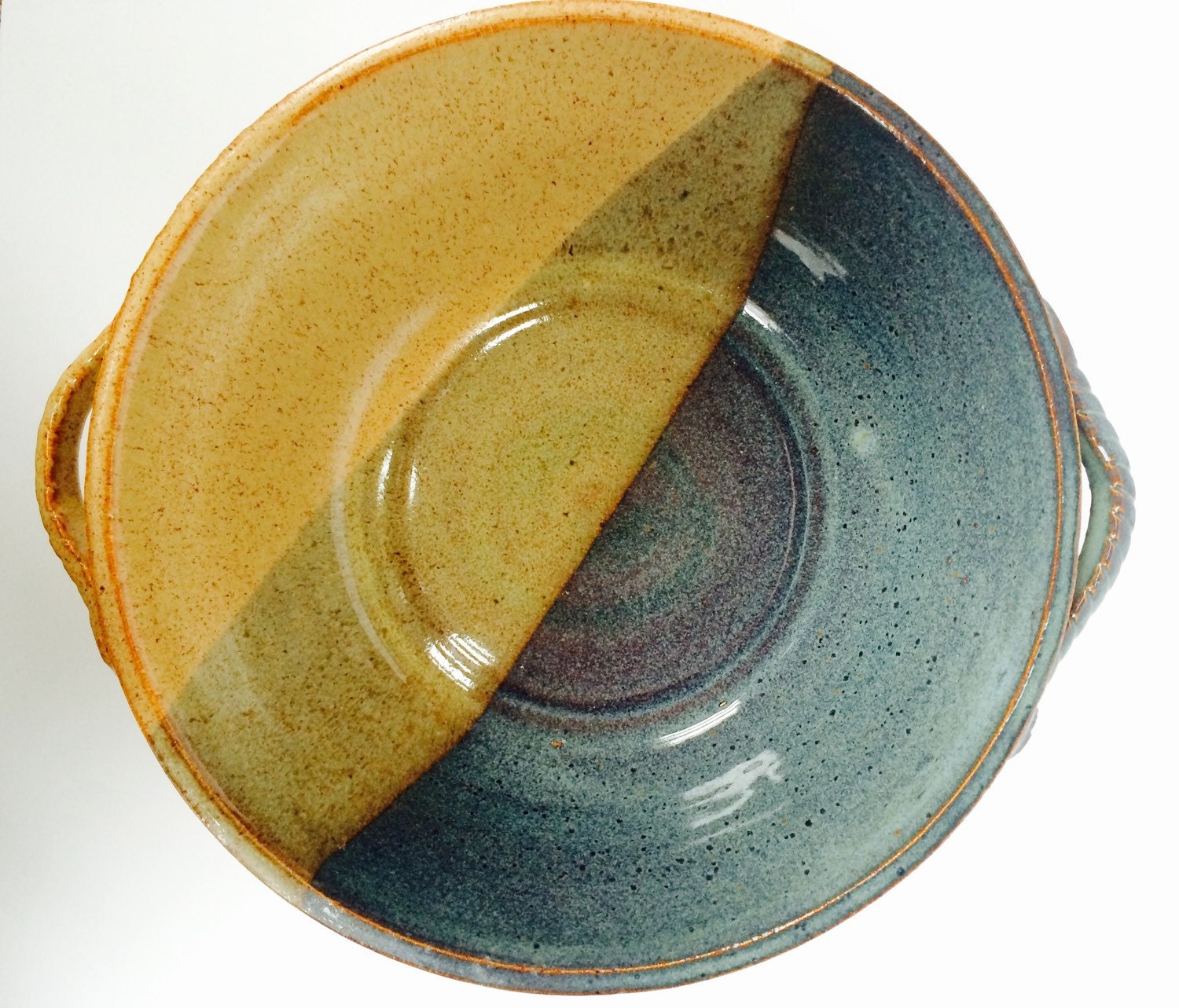 Pottery serving bowl with handles fruit bowl bread by MarylandMud