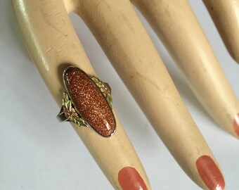 Antique Vermeil Sterling SIlver Goldstone Ladies Ring