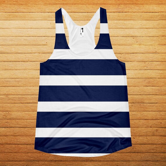 Items similar to Navy Blue Racerback Tank with Stripes on Etsy