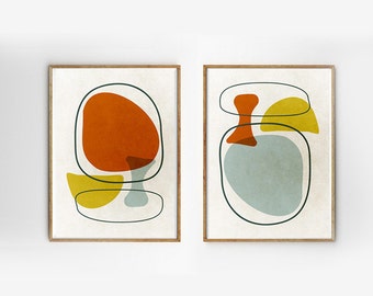 SET of 2 Scandinavian art Mid century modern art Retro prints geometric art Eames abstract Wall decor Vintage inspired Modern Abstract art