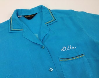 1950's Women's Rayon Bowling Shirt / STELLA / AMOCO / King Louie / Size 34 / Medium