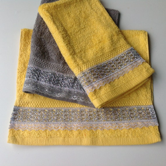 Yellow Decorative Towel set Yellow Hand Towel Set by BlingScarves
