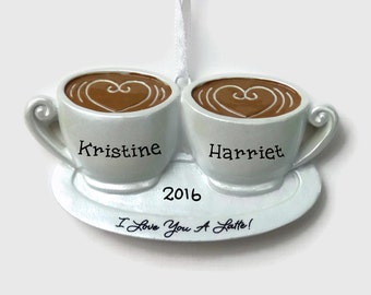20% OFF SALE - I Love You A Latte! - Coffee Lovers Personalized Ornament - Hand Personalized Christmas Ornament