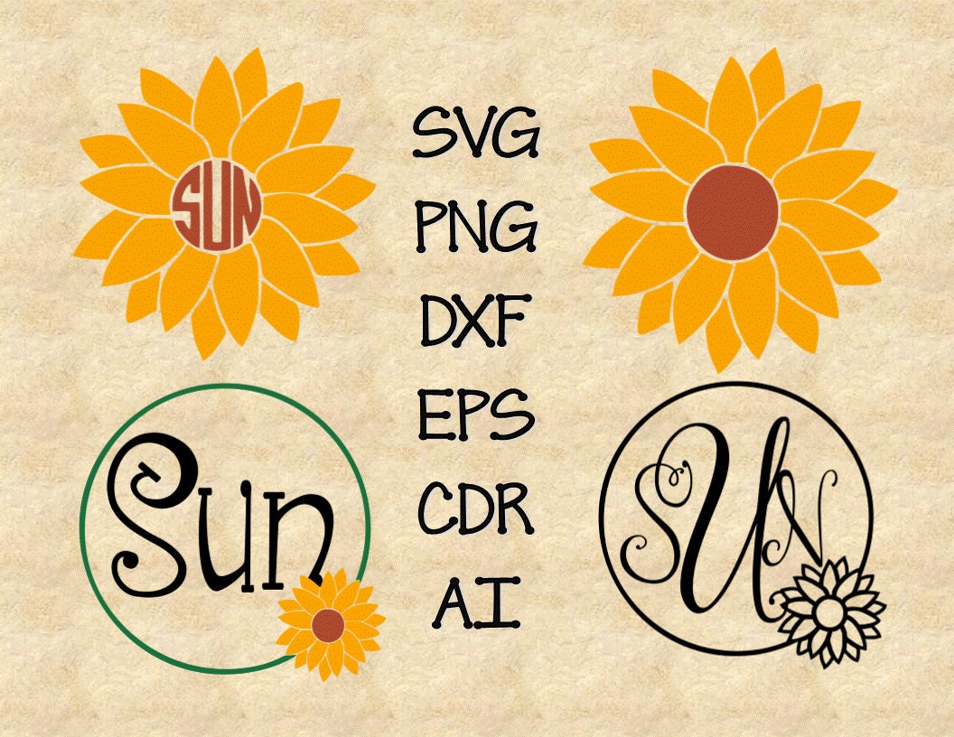 Download SVG Sunflower Monogram Frame Cutting File DXF AI Commercial