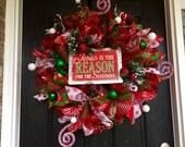 Christmas deco mesh wreath, Christmas wreath, Christmas mesh wreath, Jesus wreath, Jesus is the Reason for the Season