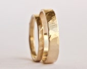 Wedding Ring Set - Two Hammered Gold Rings - Rustic Textured Rings - 18 Carat Gold Wedding Band - Men's Women's - Couples - Unique