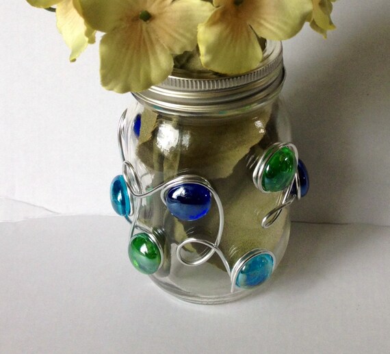 Mason Jar Vase Beaded Mason Jar Candle Holder Wedding