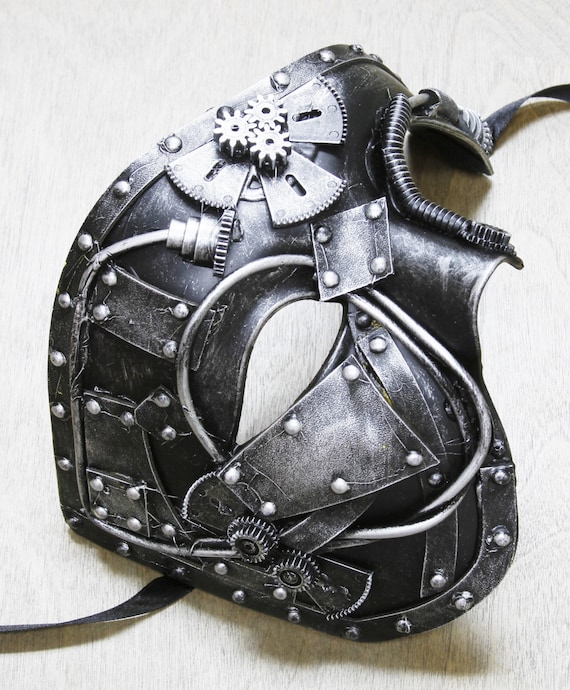 Black and Silver Steam Punk Terminator Style Costume Mask with Gears SPM6 Halloween Unisex Prom Dance Scary Spooky by DelicateDisguise steampunk buy now online