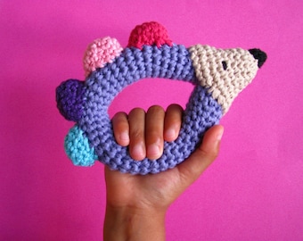 Crochet Baby Hedgehog Rattle , Crochet Infant Clutch Toy, Baby Rattle,