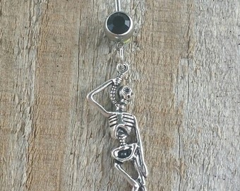Skeleton Belly Button Ring, Skull Navel Ring, Halloween Belly Button Jewelry, Navel Piercing, Body Jewelry, Gothic Punk,Curved Barbell.